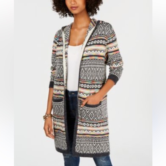 MONTEAU LOS ANGELES Sweater hooded boho jacket 90s y2k rainbow fall  small - Picture 1 of 3